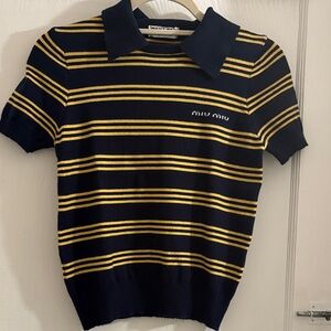 Miu Miu Polo with Navy and Yellow Stripes